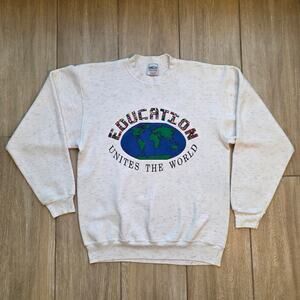 Vintage Oneita Sweatshirt Mens L World Unites Graphic Crewneck USA 90s